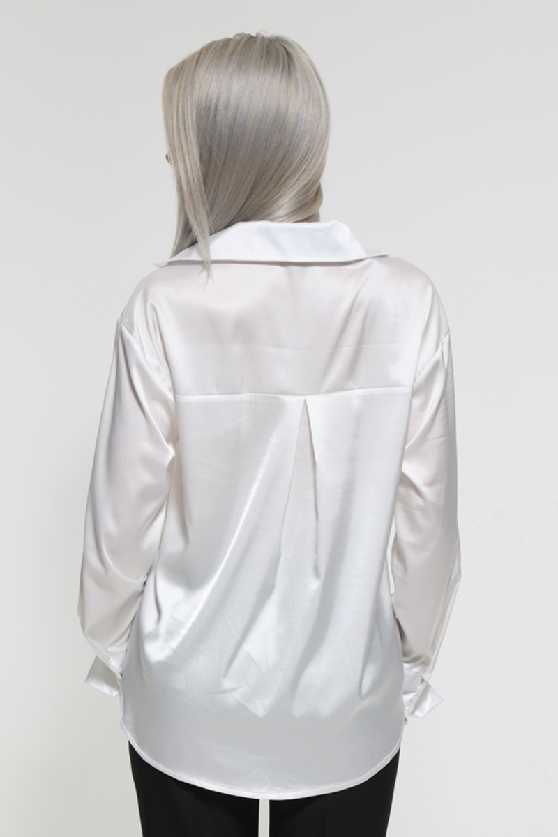 WHITE SATIN LONG SLEEVE SHIRT