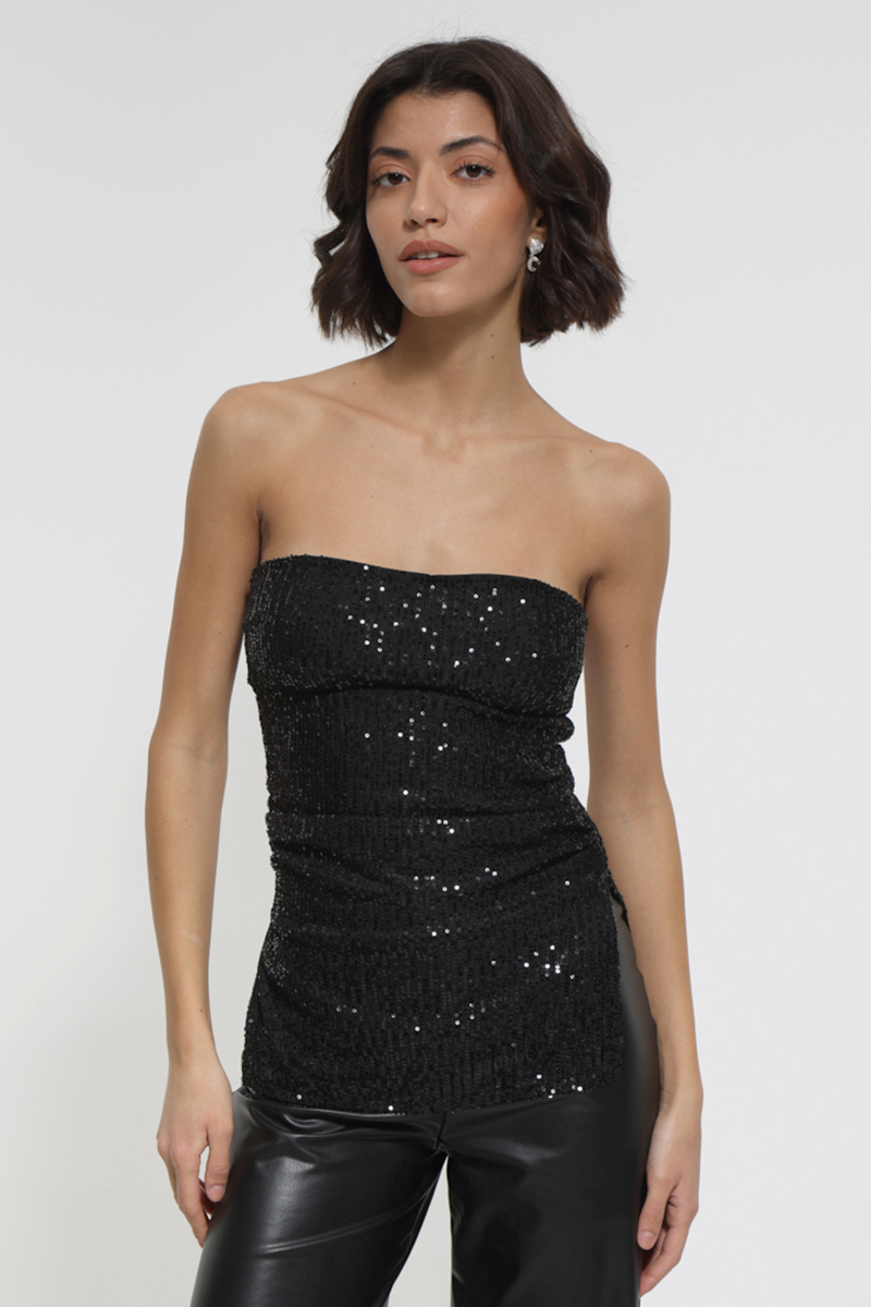 BLACK SLEEVELESS TOP WITH SEQUINS