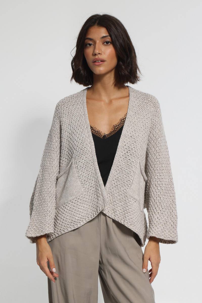 ECRU KNIT JACKET WITH POCKETS