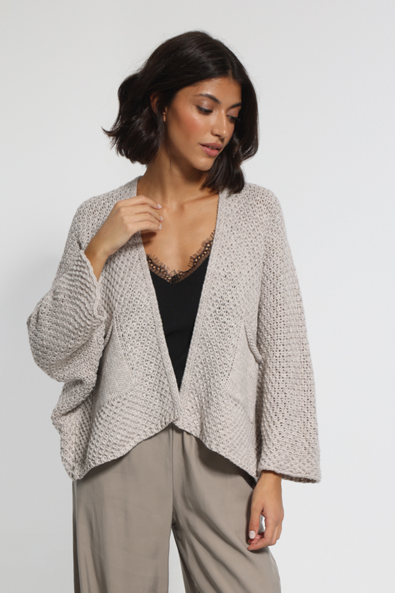 ECRU KNIT JACKET WITH POCKETS