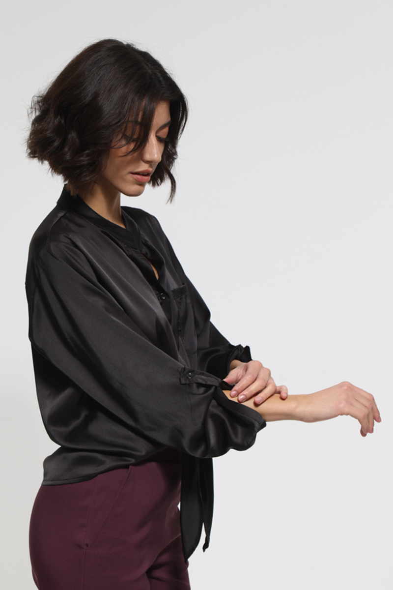 SATIN LONG SLEEVE BLACK SHIRT