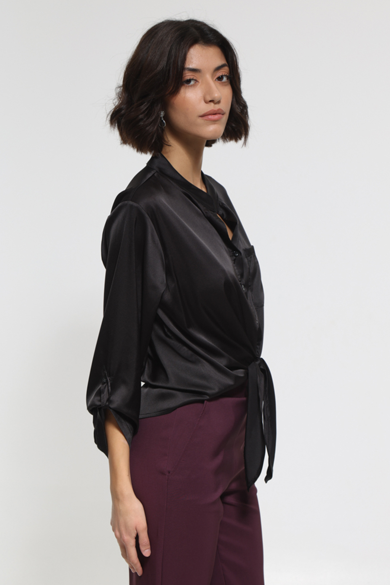 SATIN LONG SLEEVE BLACK SHIRT