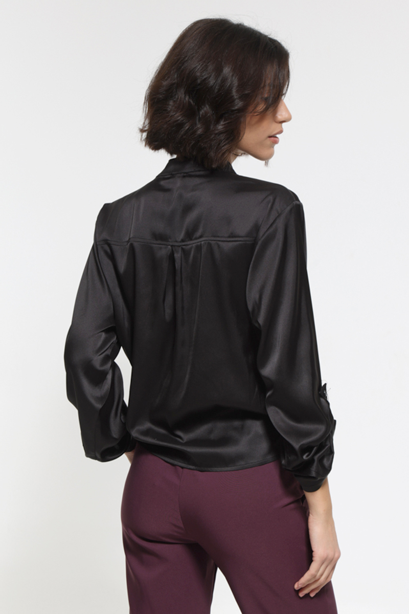 SATIN LONG SLEEVE BLACK SHIRT