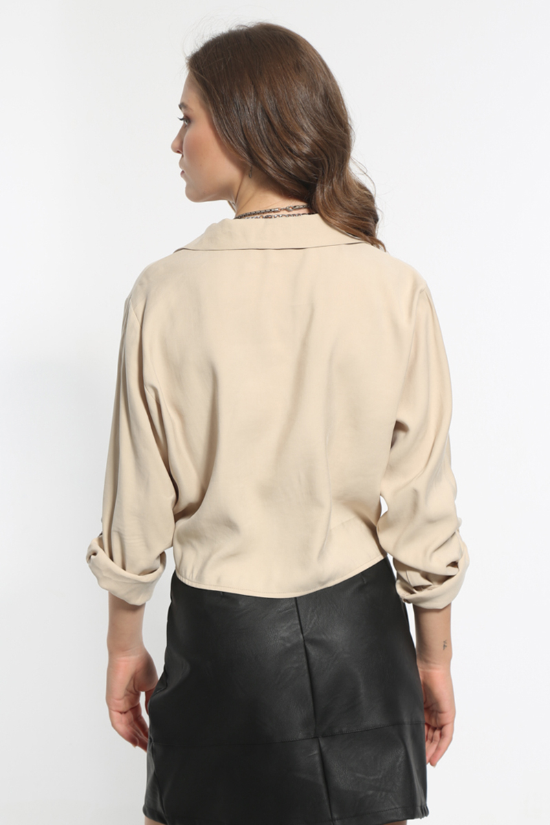 BEIGE LONG SLEEVED SHIRT WITH FRONT TIE