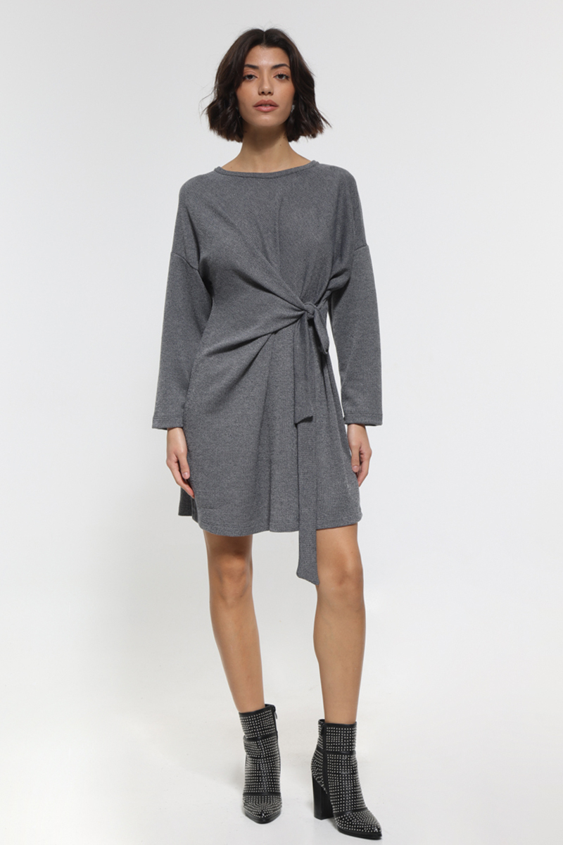 GRAY MINI LONG SLEEVED DRESS