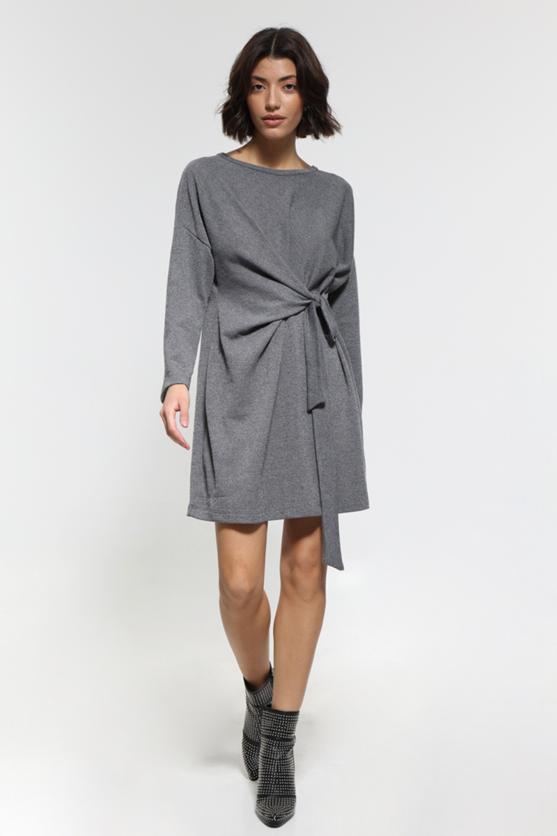 GRAY MINI LONG SLEEVED DRESS