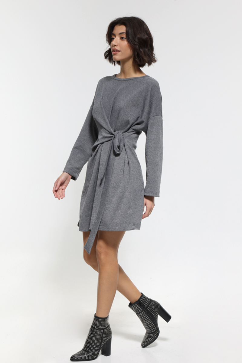 GRAY MINI LONG SLEEVED DRESS