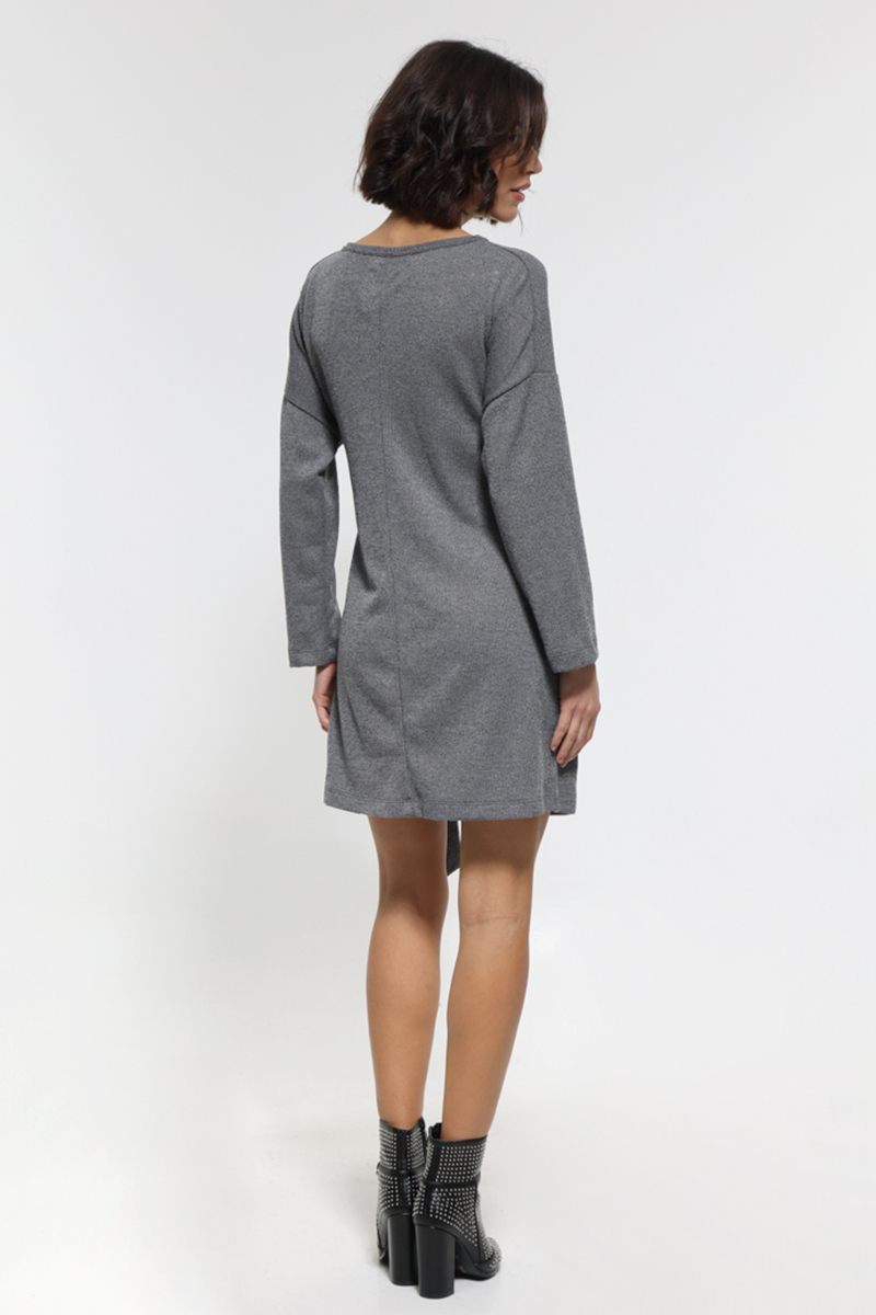 GRAY MINI LONG SLEEVED DRESS