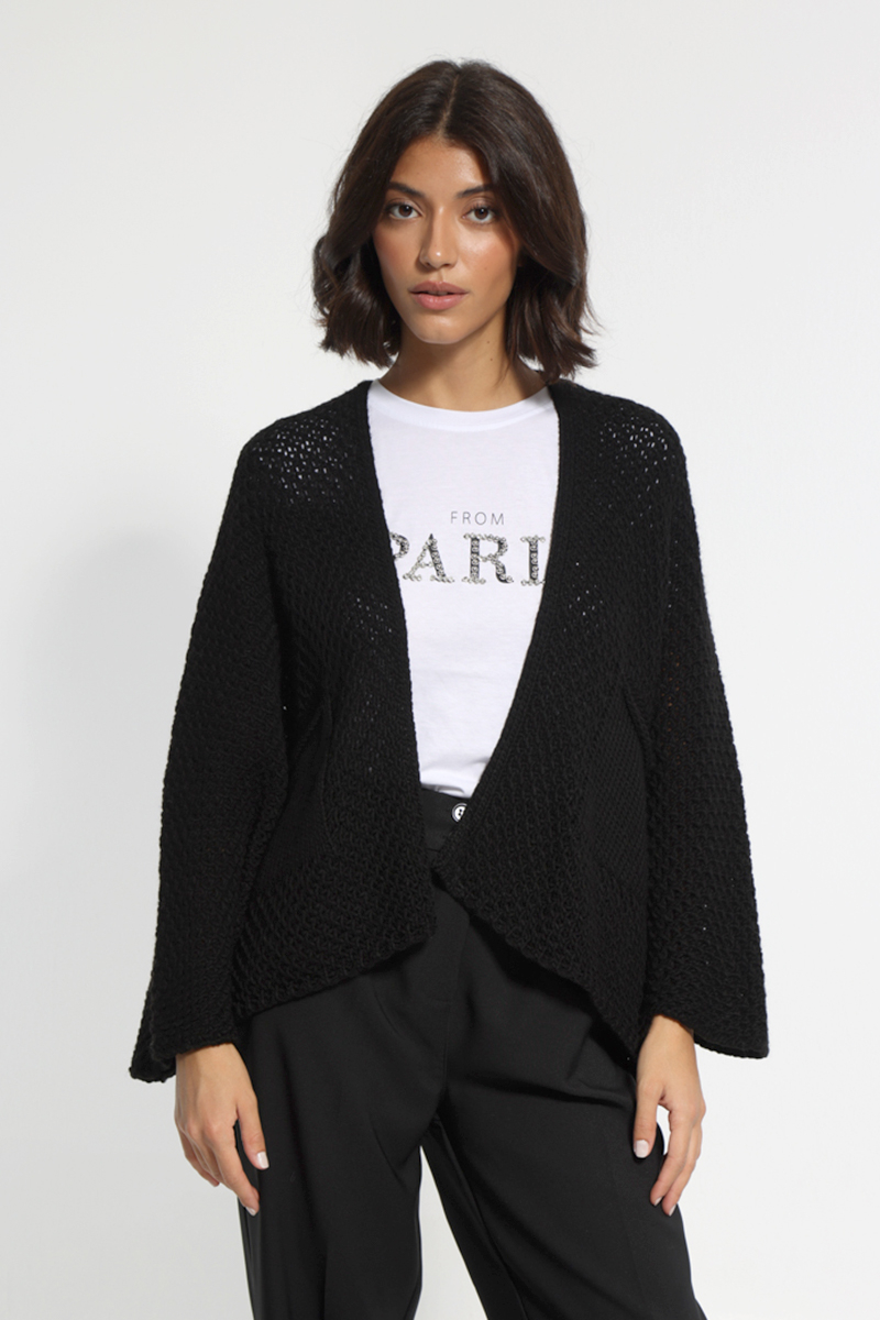 BLACK KNIT JACKET WITH POCKETS