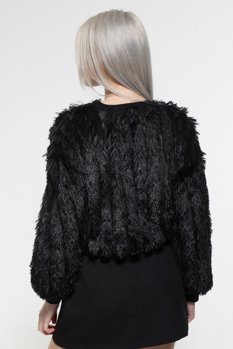 BLACK LONG SLEEVE FUR T-SHIRT