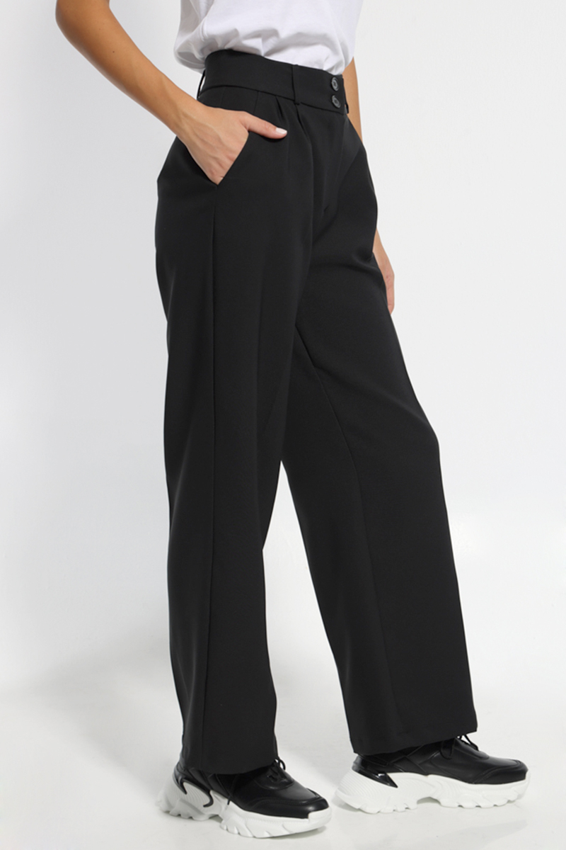 BLACK WIDE PANTS WITH BUTTONS