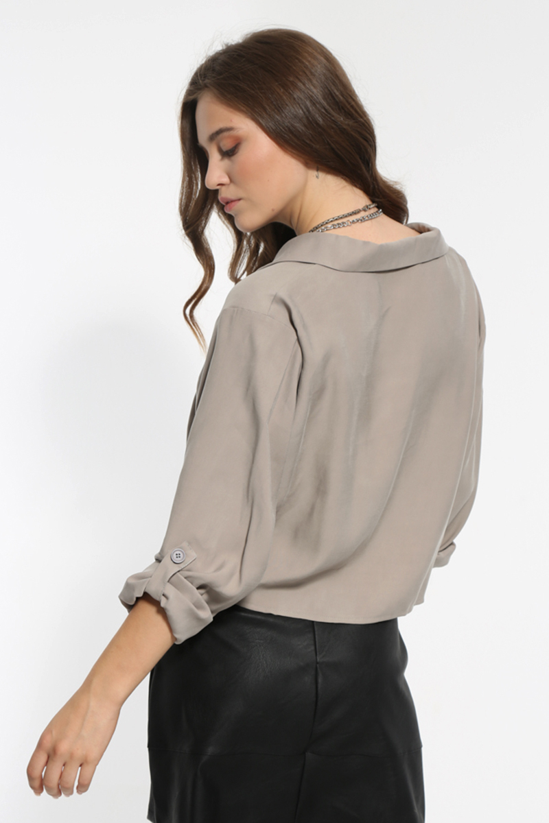 GRAY LONG SLEEVED SHIRT WITH FRONT TIE