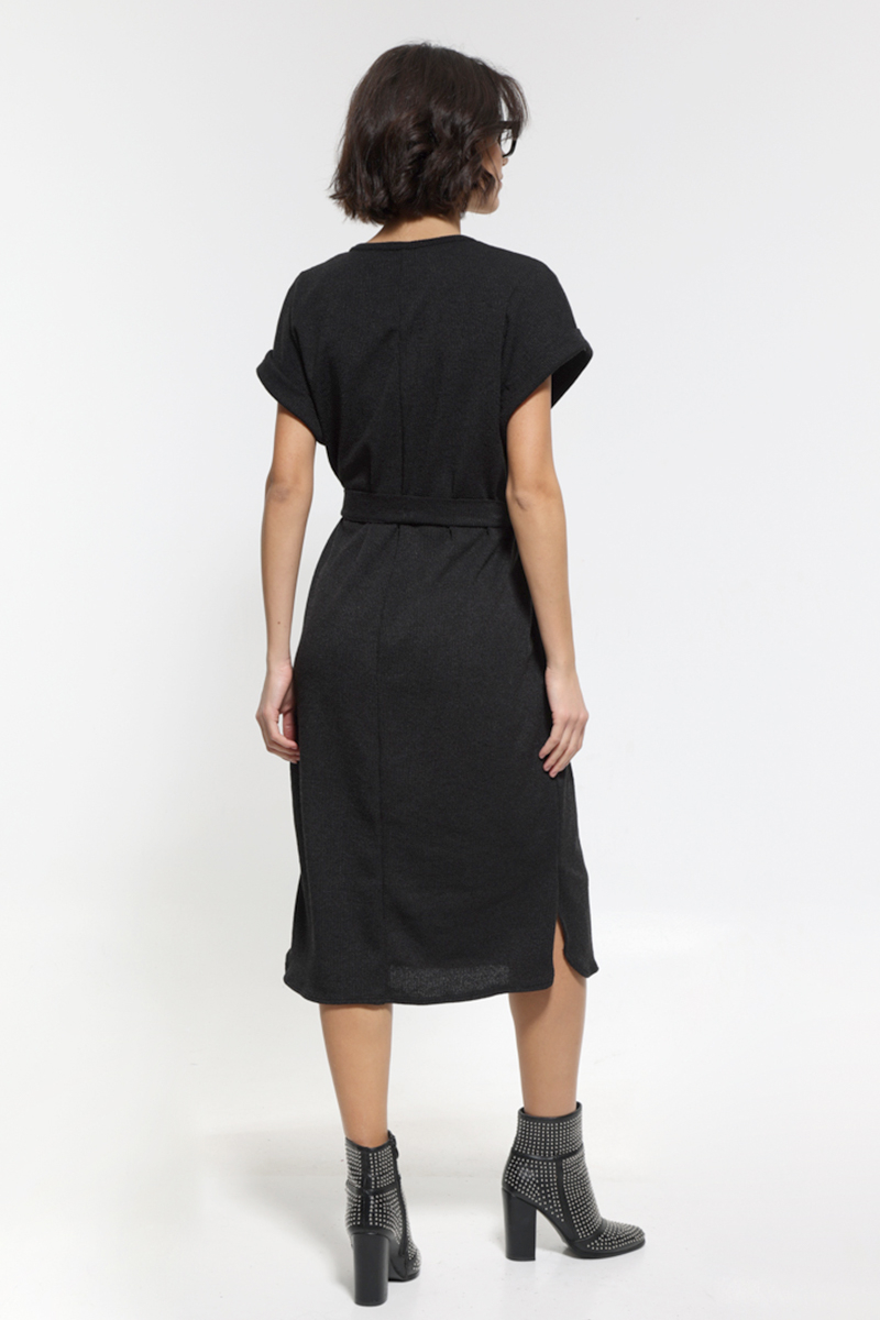 SLEEVELESS MIDI BLACK DRESS WITH WAIST BELT