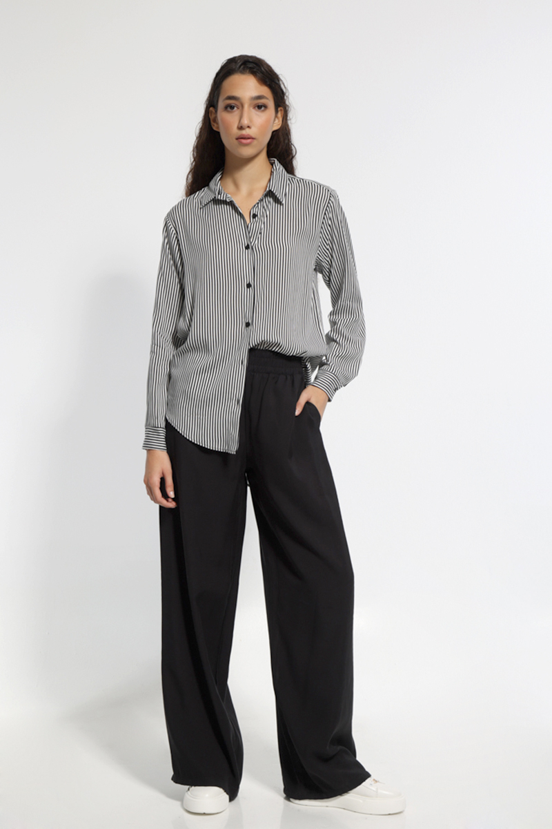 BLACK WIDE PANTS WITH POCKET AND ELASTIC WAIST