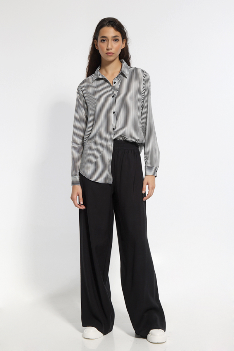 BLACK WIDE PANTS WITH POCKET AND ELASTIC WAIST