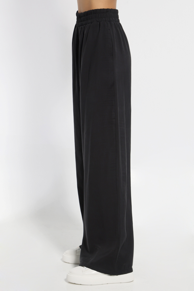 BLACK WIDE PANTS WITH POCKET AND ELASTIC WAIST