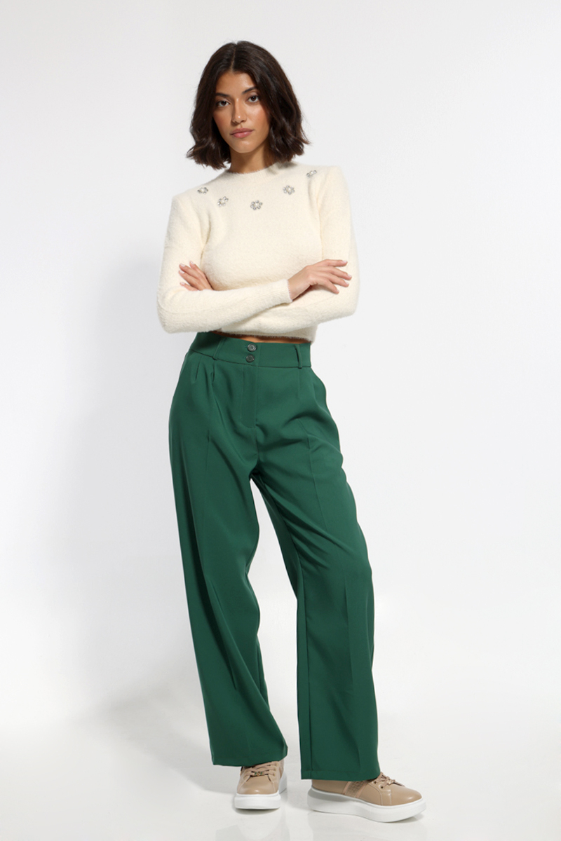 GREEN WIDE PANTS WITH BUTTONS