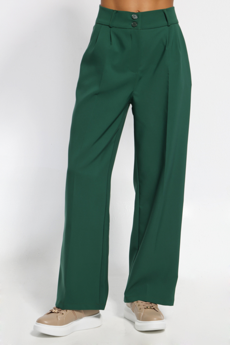 GREEN WIDE PANTS WITH BUTTONS