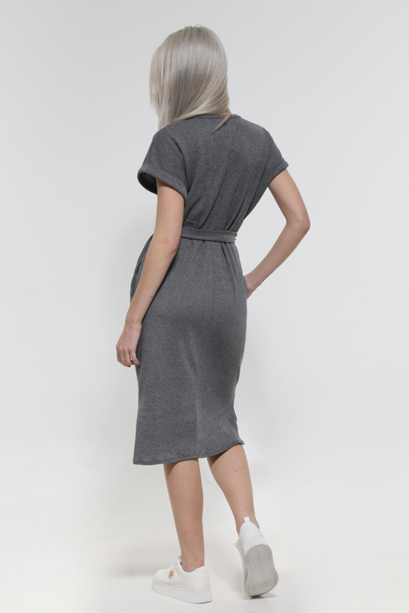 GRAY SLEEVELESS MIDI DRESS WITH WAIST BELT