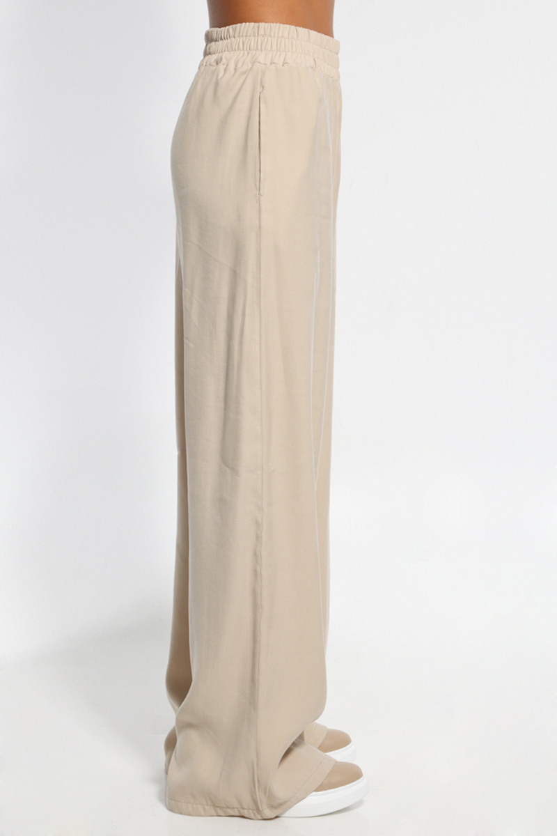 BEIGE WIDE PANTS WITH POCKETS AND ELASTIC WAIST