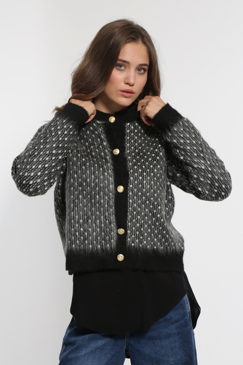 BLACK KNIT JACKET WITH GOLDEN BUTTONS