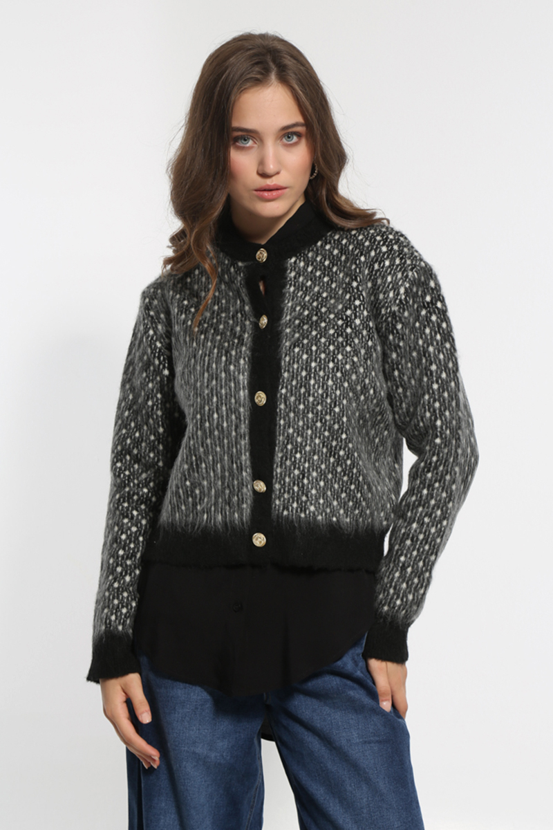 BLACK KNIT JACKET WITH GOLDEN BUTTONS