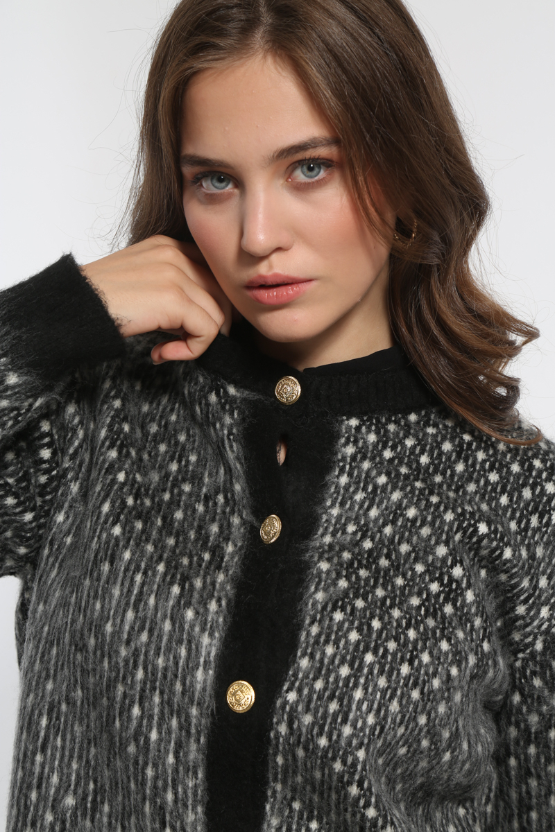 BLACK KNIT JACKET WITH GOLDEN BUTTONS