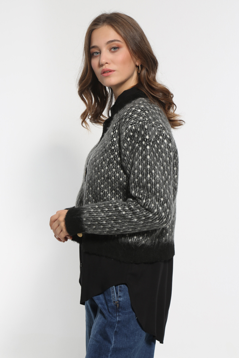 BLACK KNIT JACKET WITH GOLDEN BUTTONS