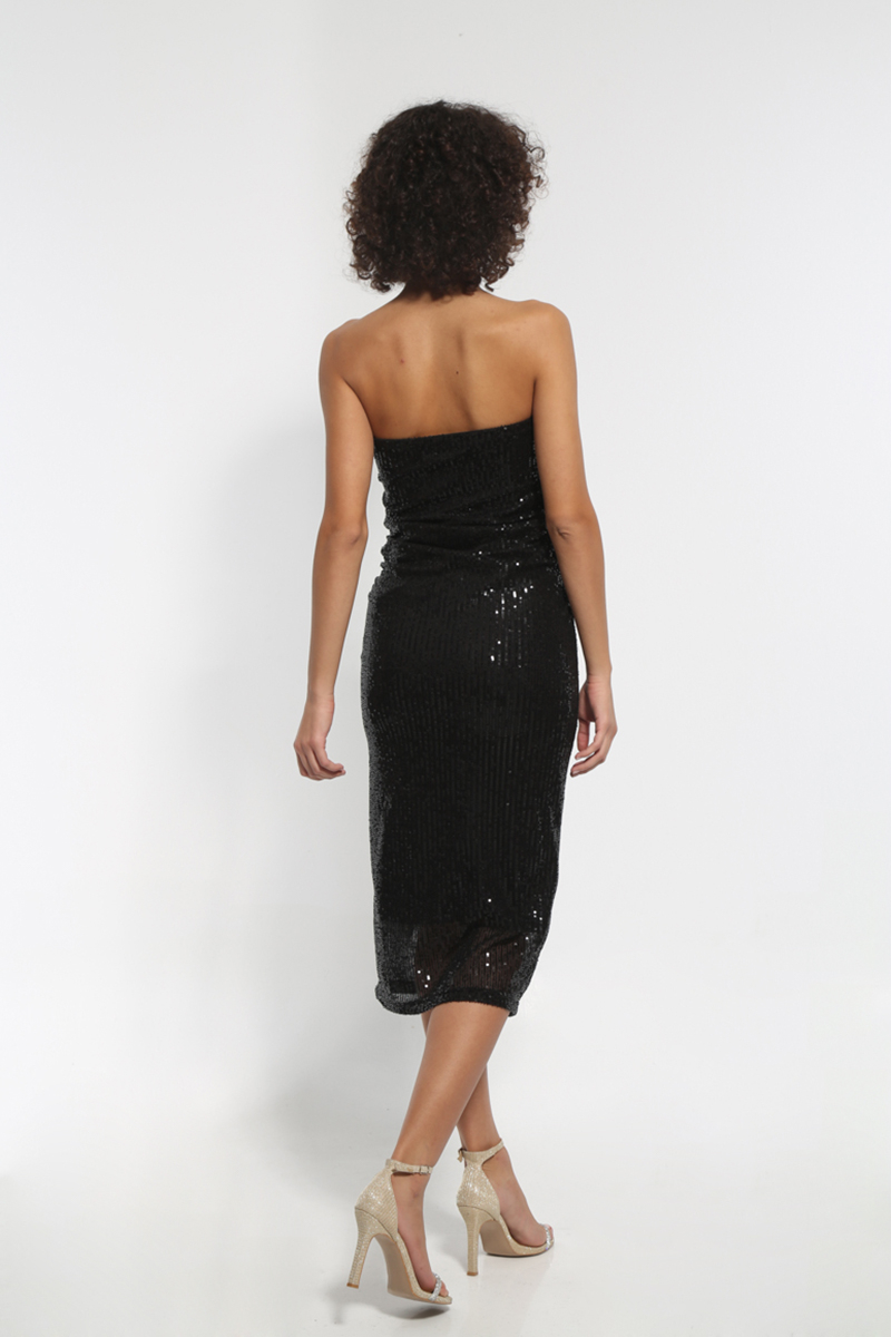 BLACK MIDI DRESS WITH STRASS