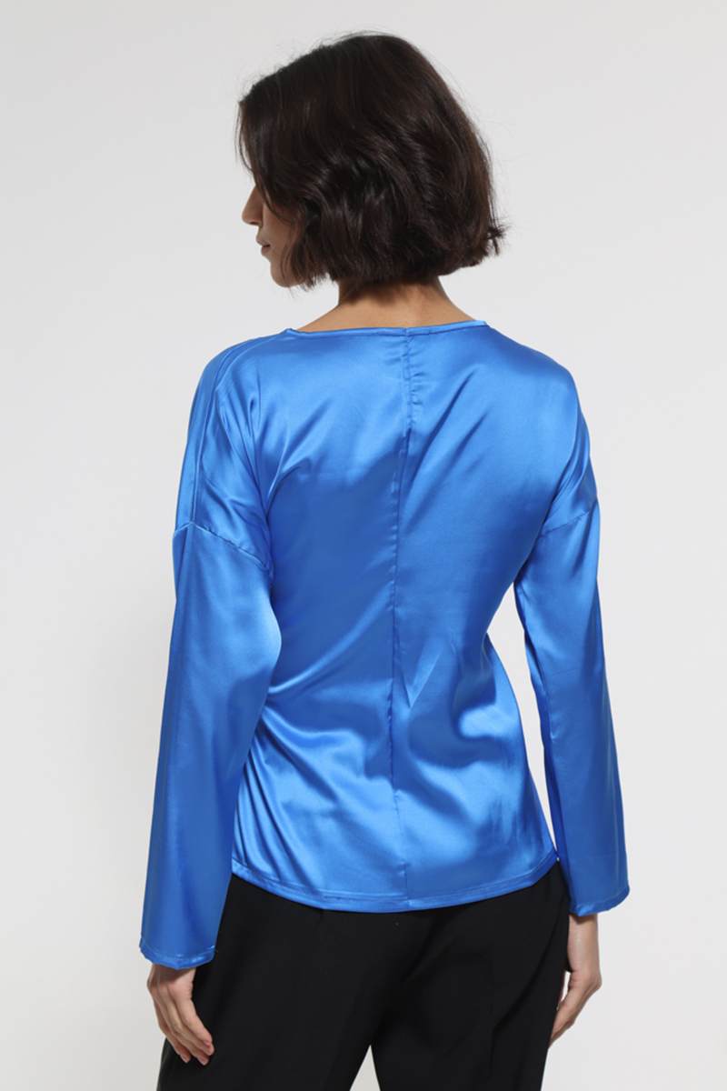 ROYAL BLUE LONG SLEEVE BLOUSE WITH WAIST TIE