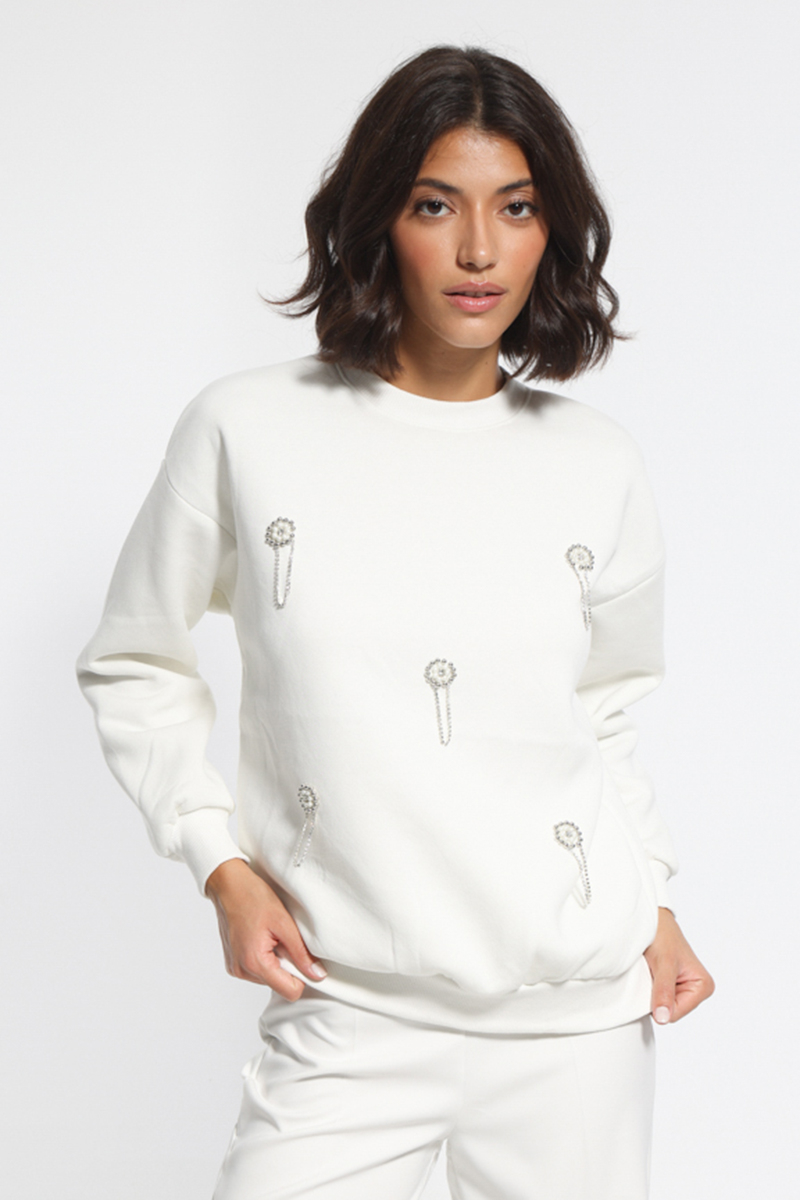 WHITE SWEATSHIRT WITH DETAILS