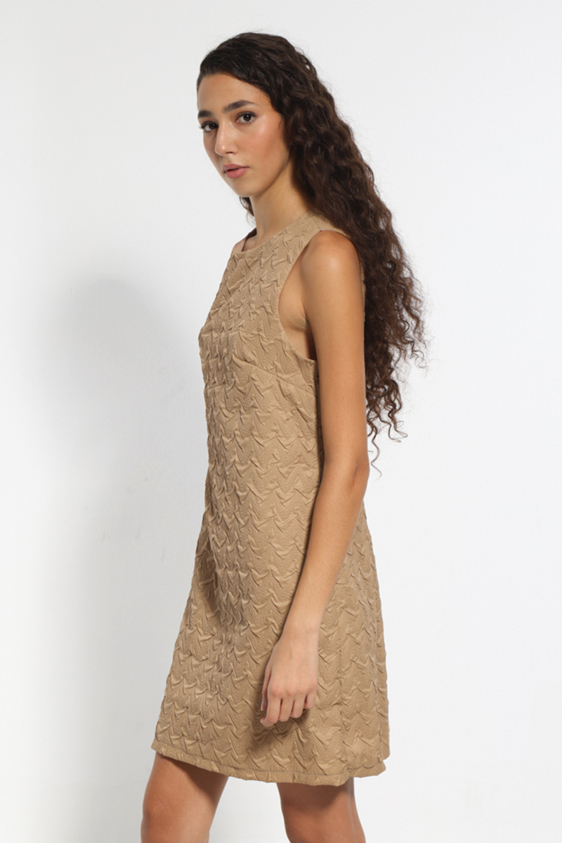 SLEEVELESS CAMEL MINI DRESS