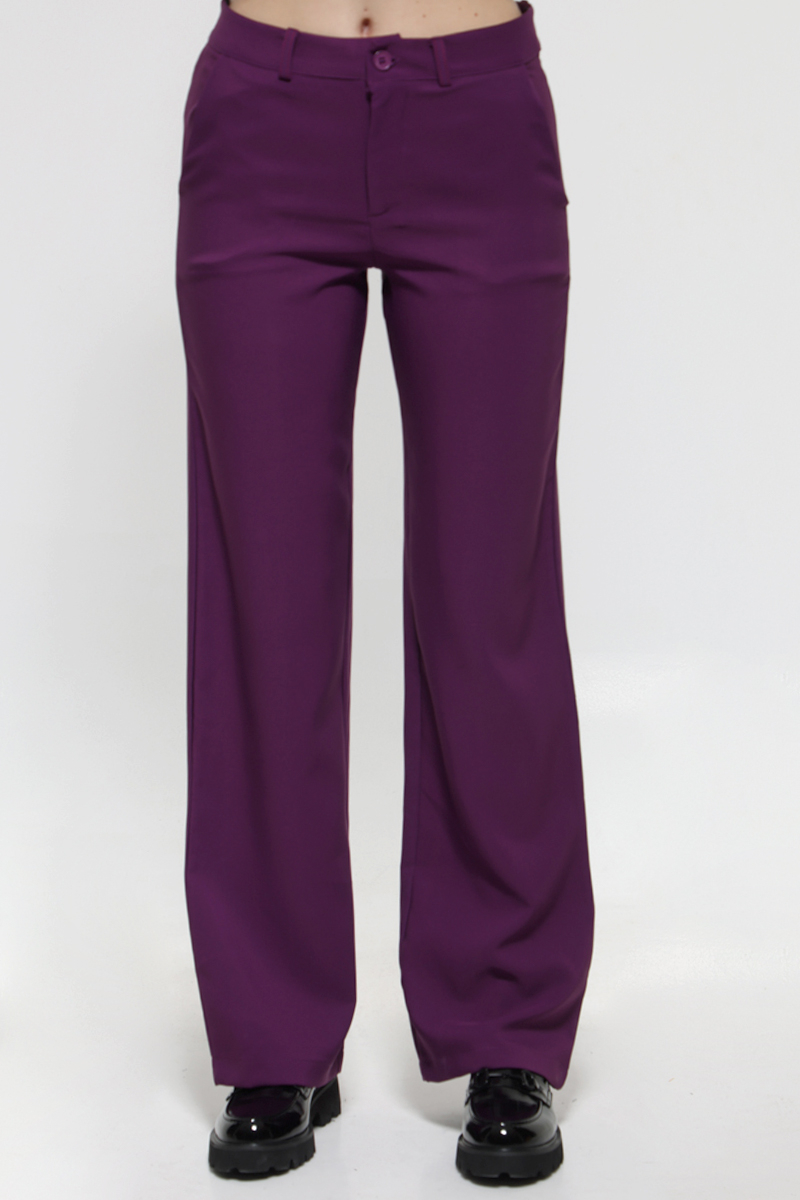 PURPLE PANTS WITH WIDE STRIPE ELASTIC WAIST