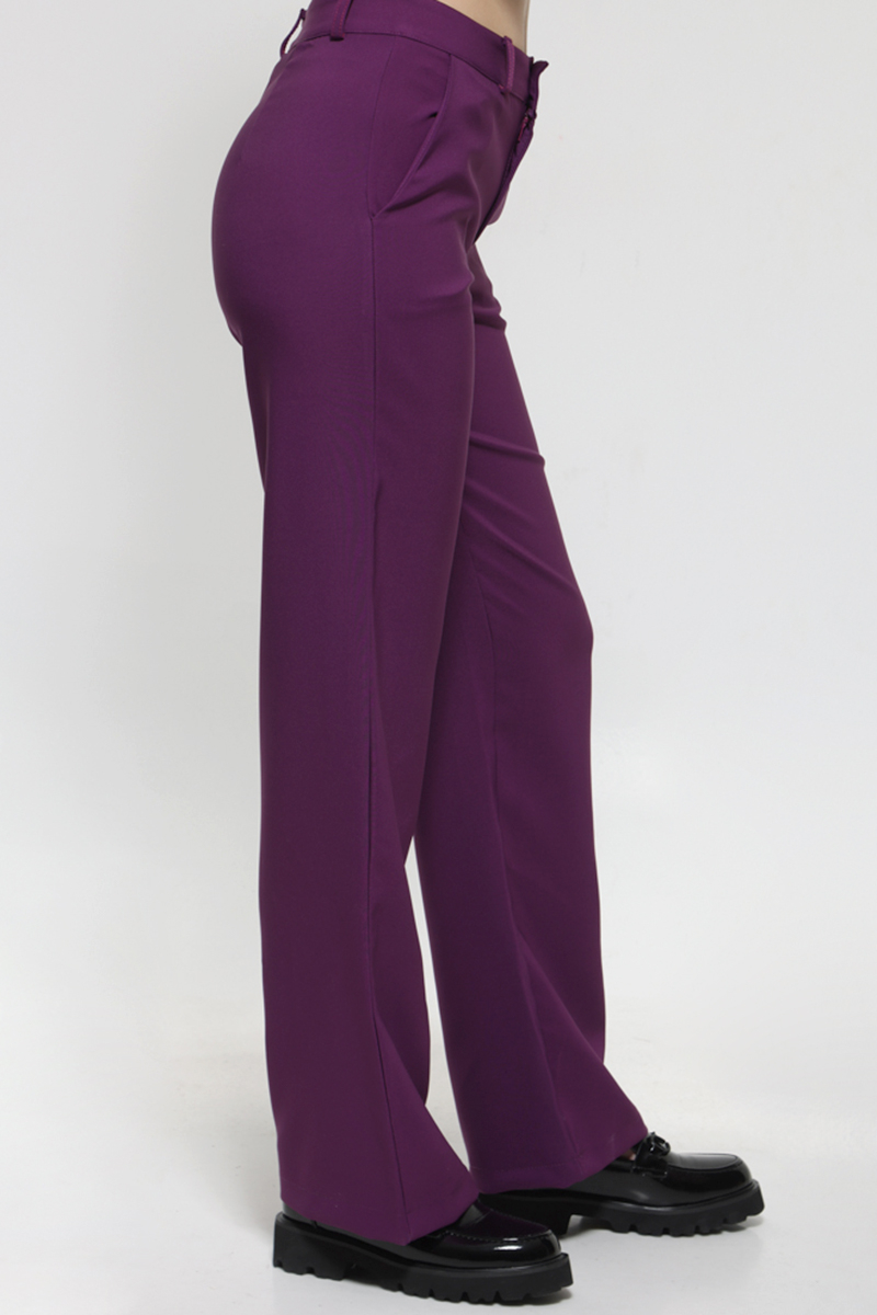 PURPLE PANTS WITH WIDE STRIPE ELASTIC WAIST