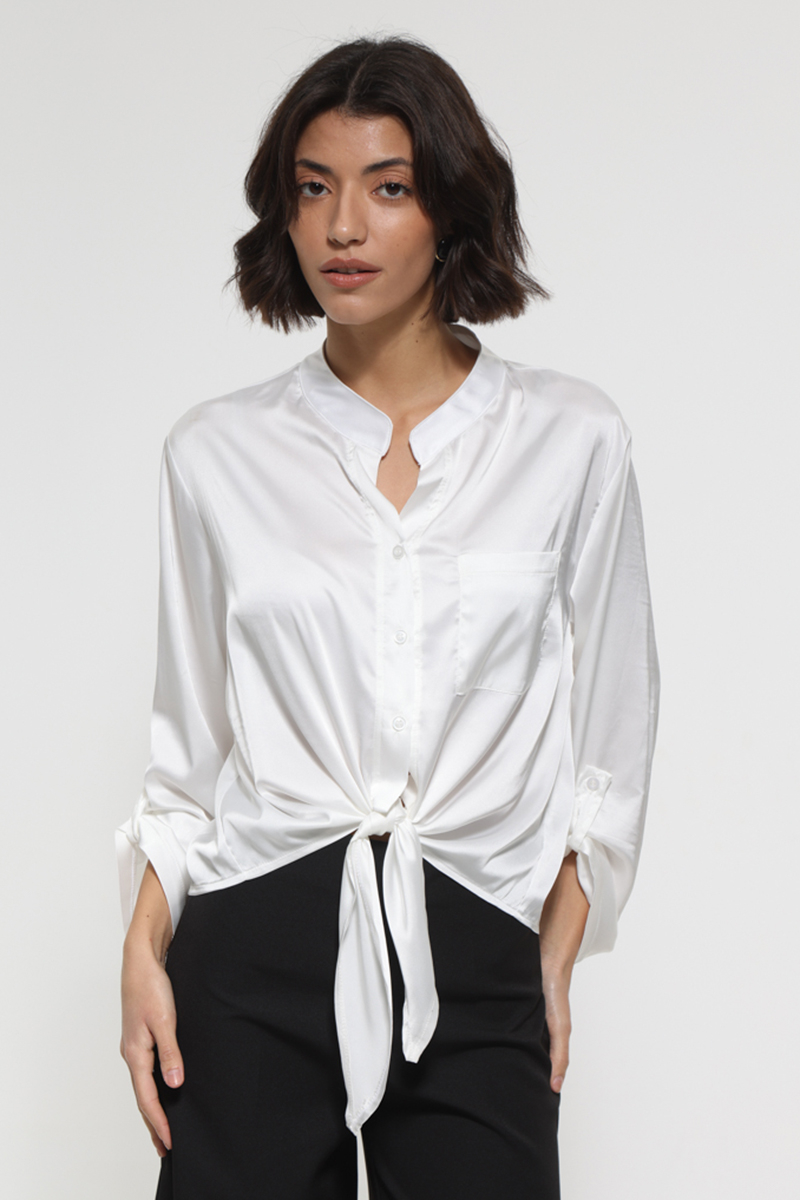 LONG SLEEVE SATIN SHIRT IN WHITE COLOR