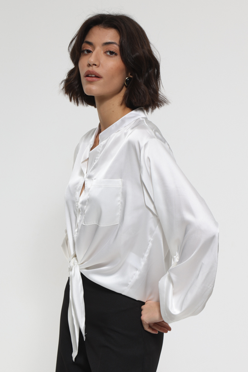 LONG SLEEVE SATIN SHIRT IN WHITE COLOR