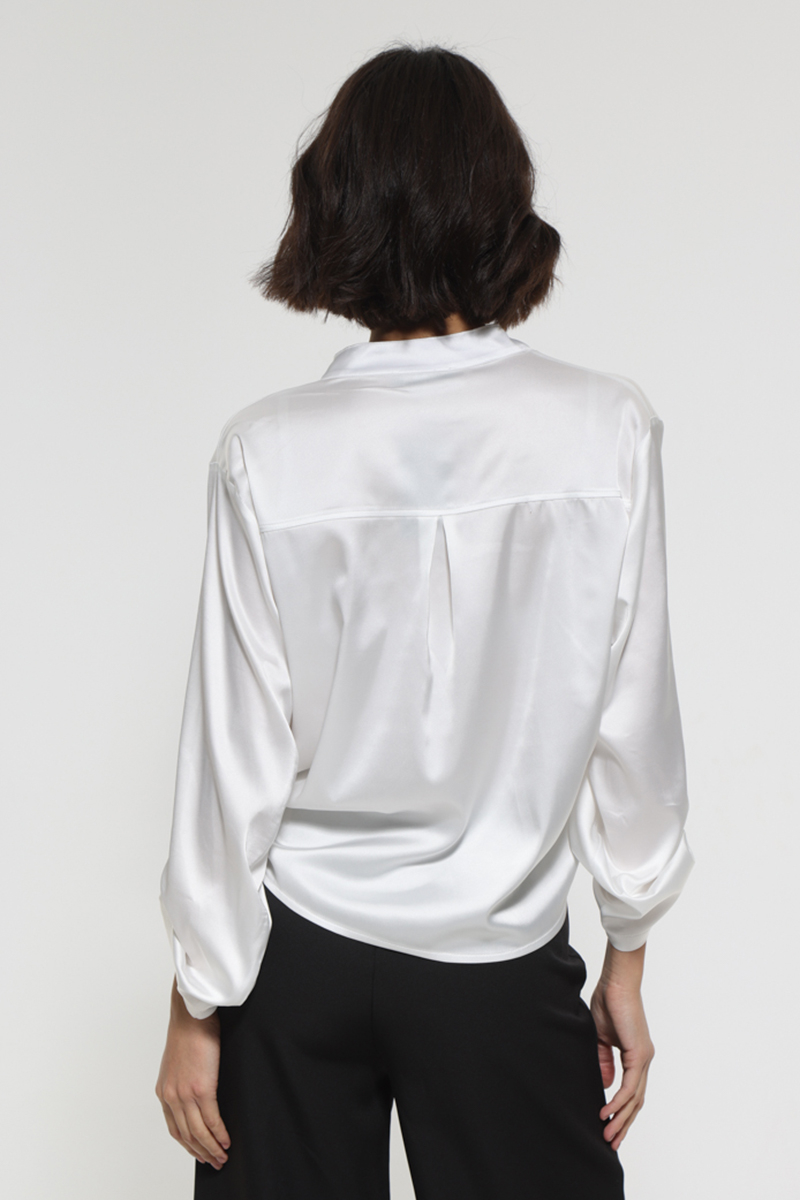 LONG SLEEVE SATIN SHIRT IN WHITE COLOR