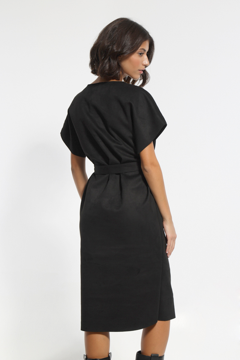 SHORT SLEEVE BLACK DRESS WITH WAIST BELT