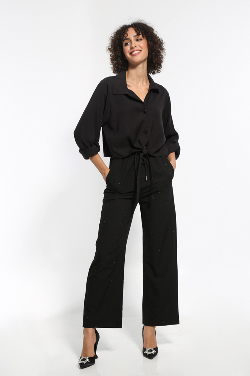 WIDE PANTS WITH ELASTIC WAIST BLACK WITH POCKETS