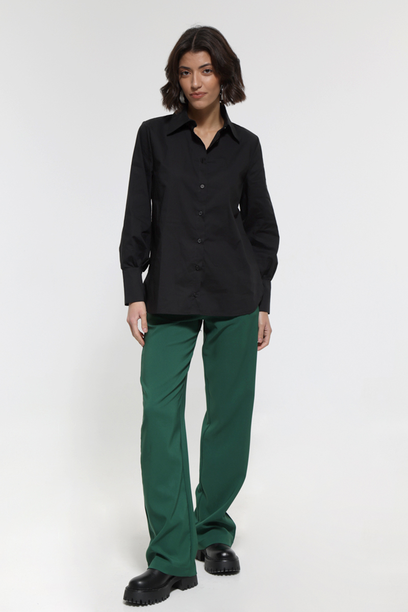 GREEN PANTS WITH WIDE STRIPE ELASTIC WAIST