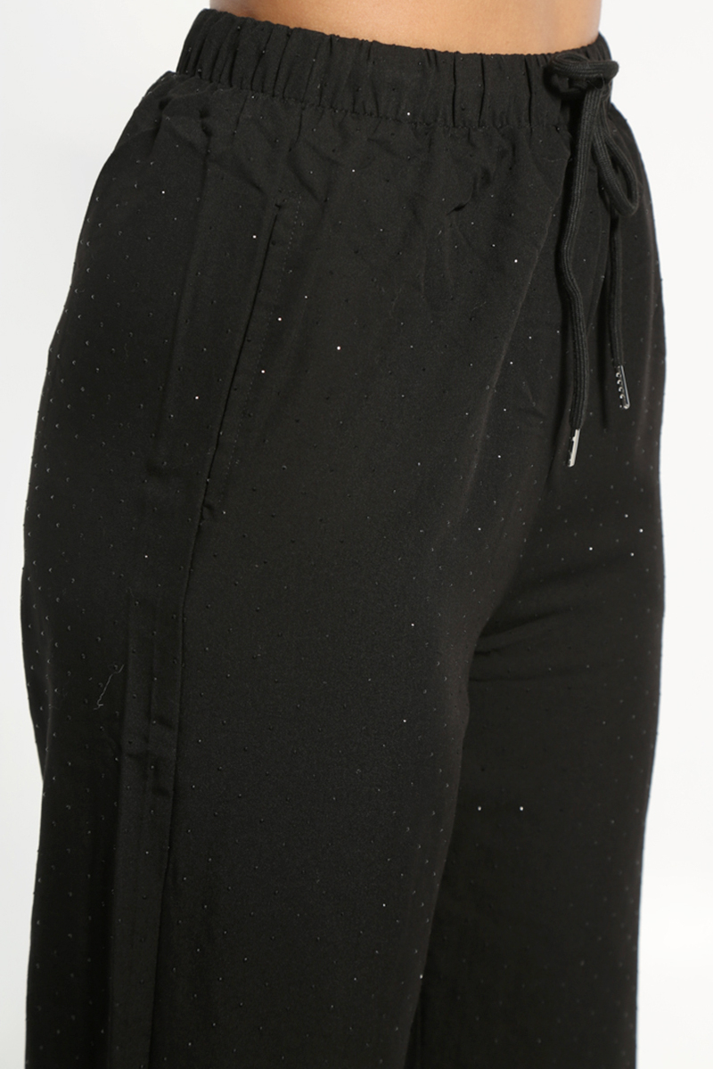 WIDE PANTS WITH ELASTIC WAIST BLACK WITH POCKETS