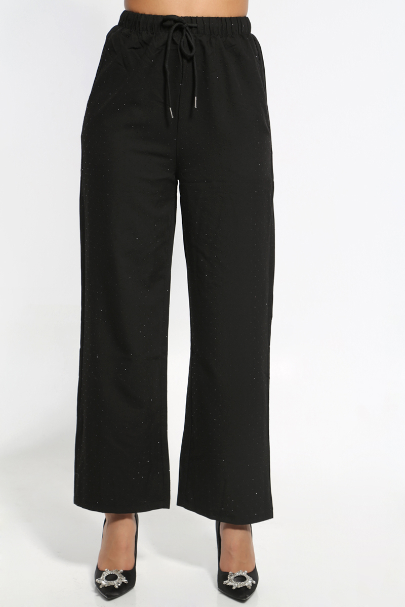 WIDE PANTS WITH ELASTIC WAIST BLACK WITH POCKETS