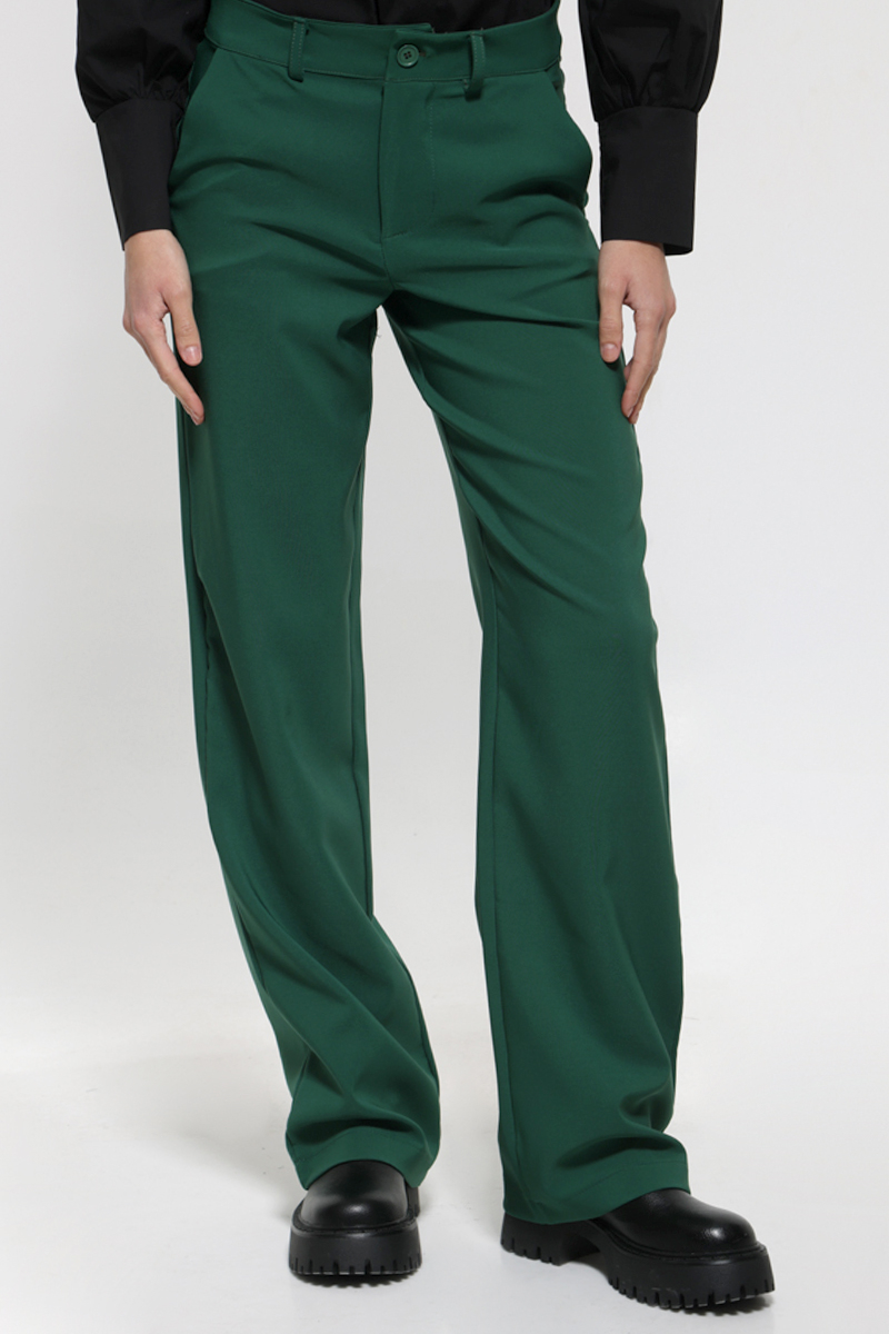 GREEN PANTS WITH WIDE STRIPE ELASTIC WAIST