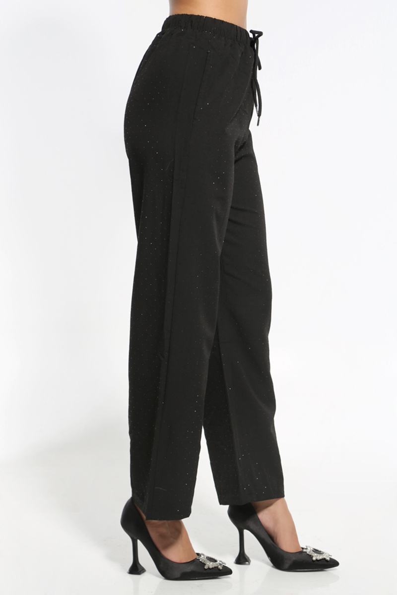 WIDE PANTS WITH ELASTIC WAIST BLACK WITH POCKETS