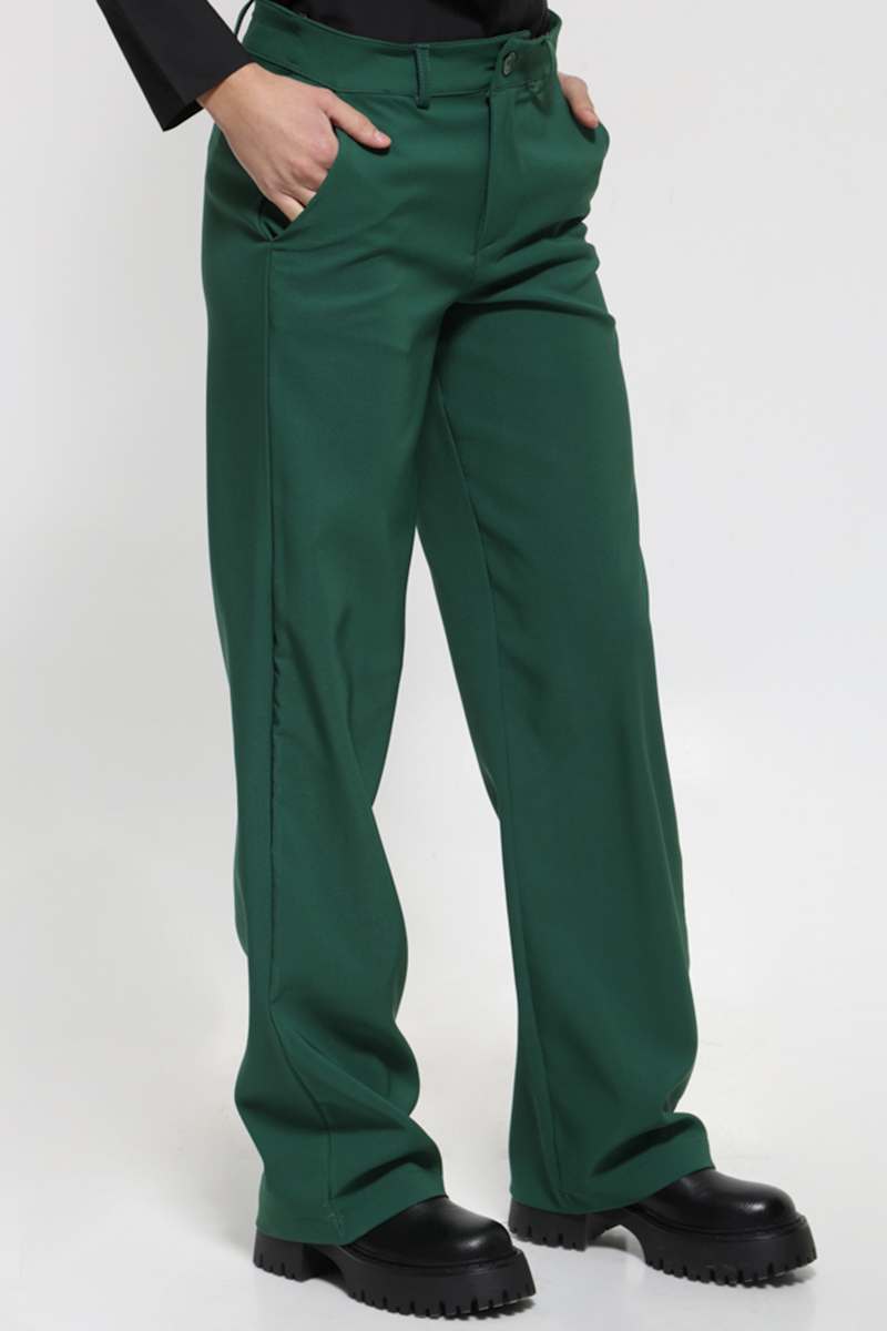 GREEN PANTS WITH WIDE STRIPE ELASTIC WAIST