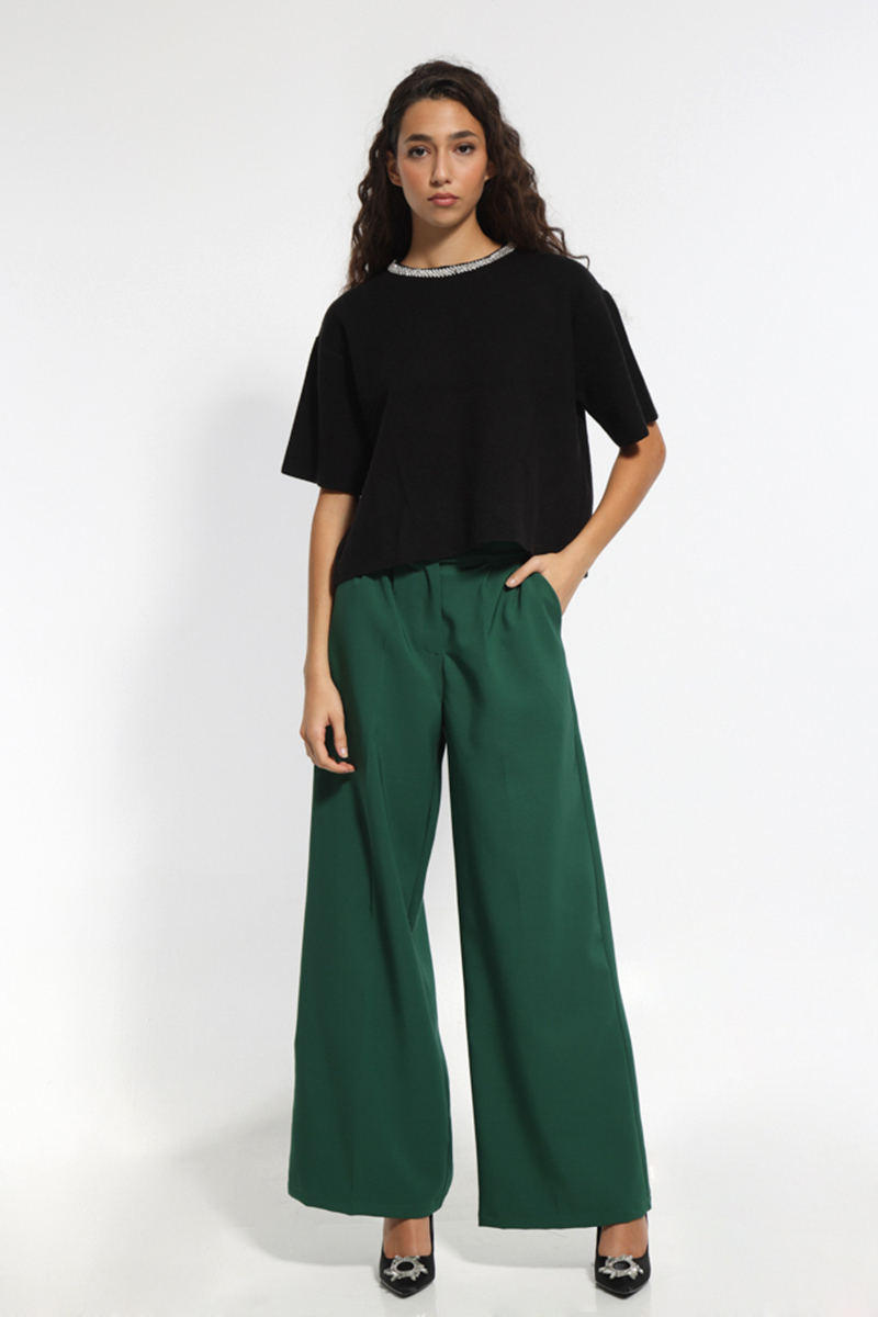 GREEN WIDE PANTS WITH POCKETS