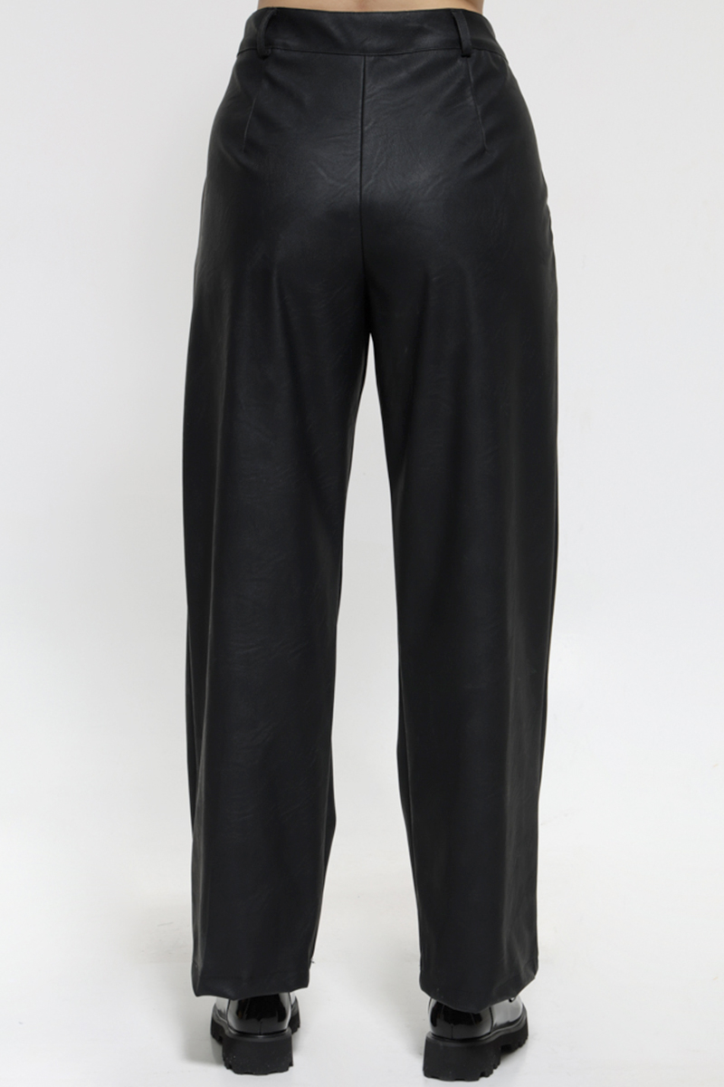 BLACK LEATHER LOOK STRAIGHT LINED PANTS