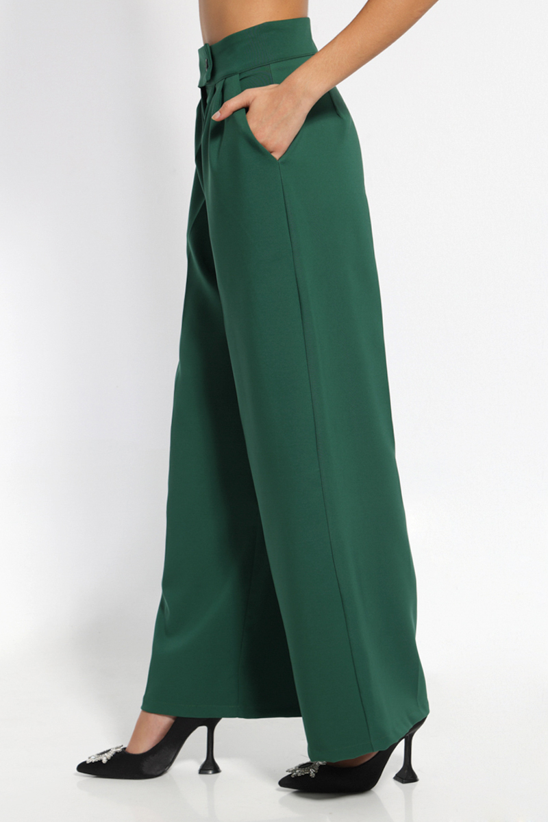 GREEN WIDE PANTS WITH POCKETS