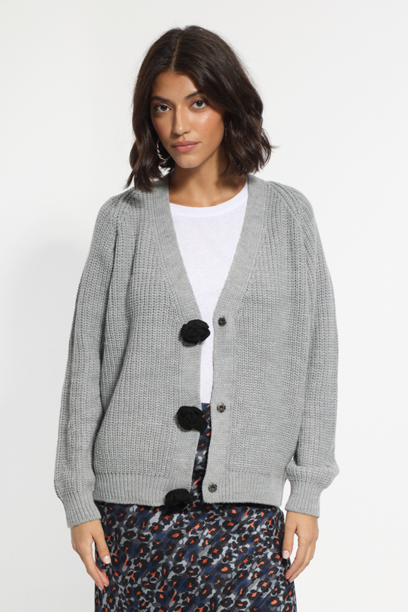 GRAY KNIT JACKET WITH LARGE BUTTONS