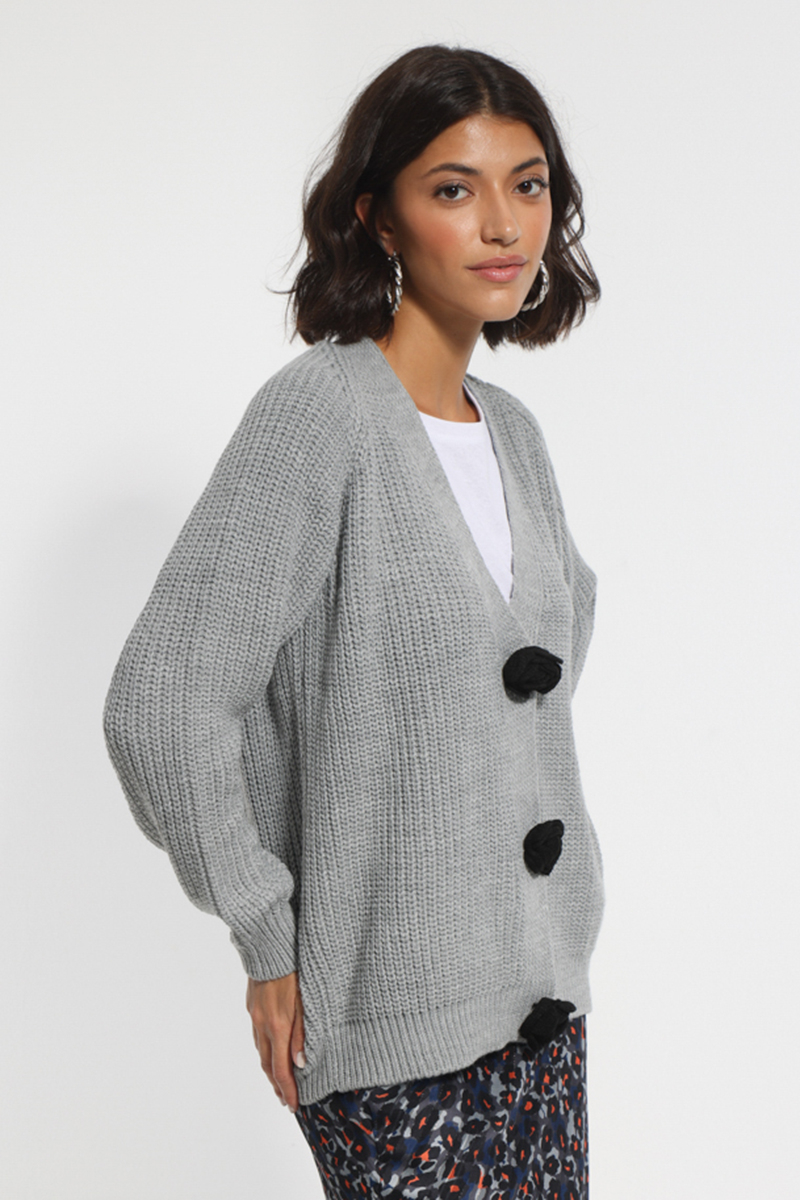 GRAY KNIT JACKET WITH LARGE BUTTONS